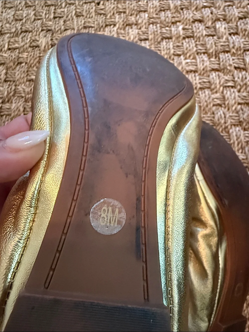 Tory Burch Metallic Gold Round-Toe Ballet Flats size 8.